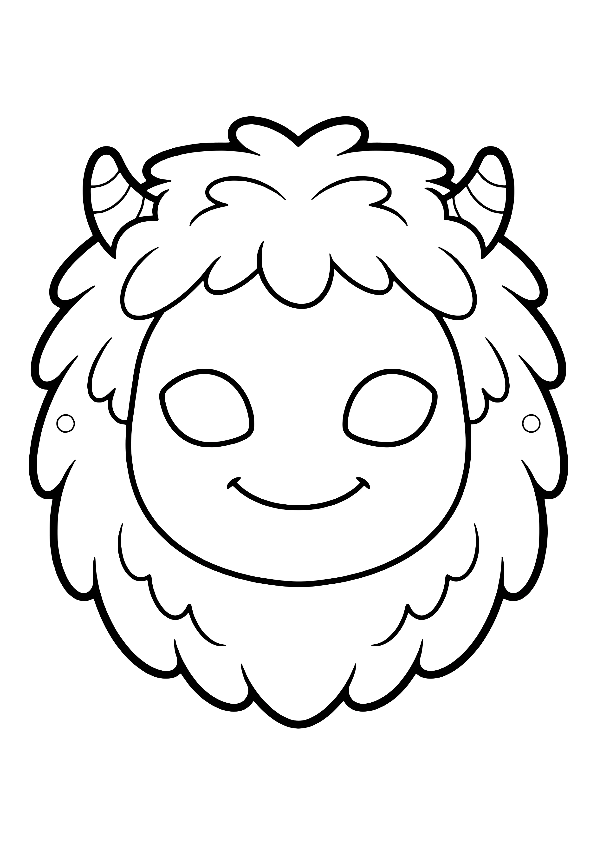 Freundliche Yeti Maske mit zotteligem Fell, Hörnchen und Lächeln zum Ausdrucken