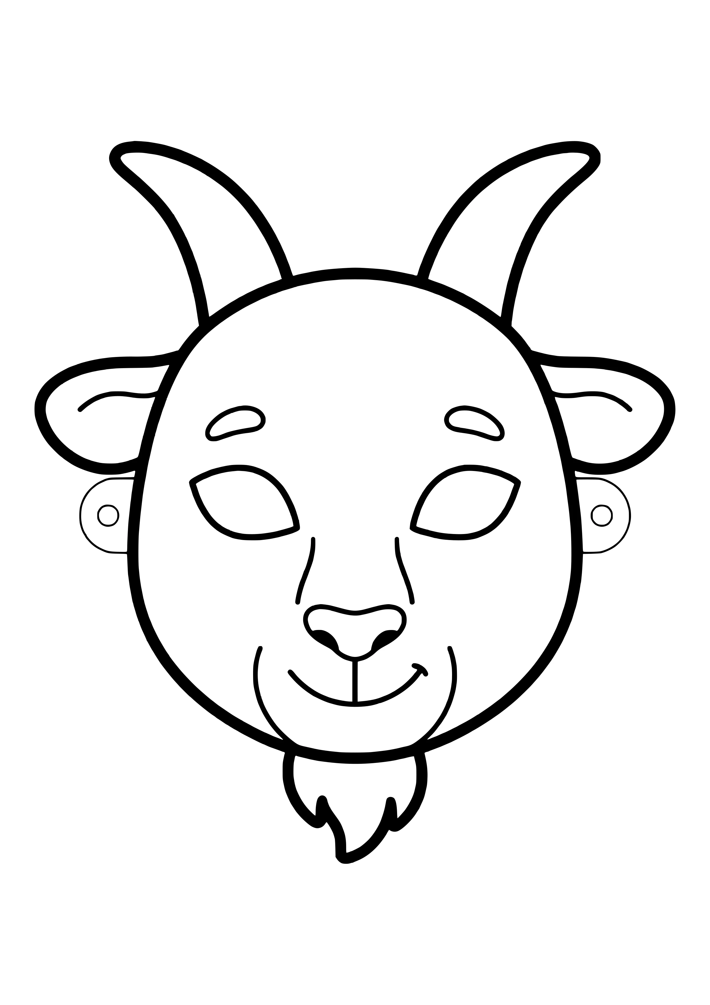Goat mask with curved horns, side ears, and a chin beard, ready to print