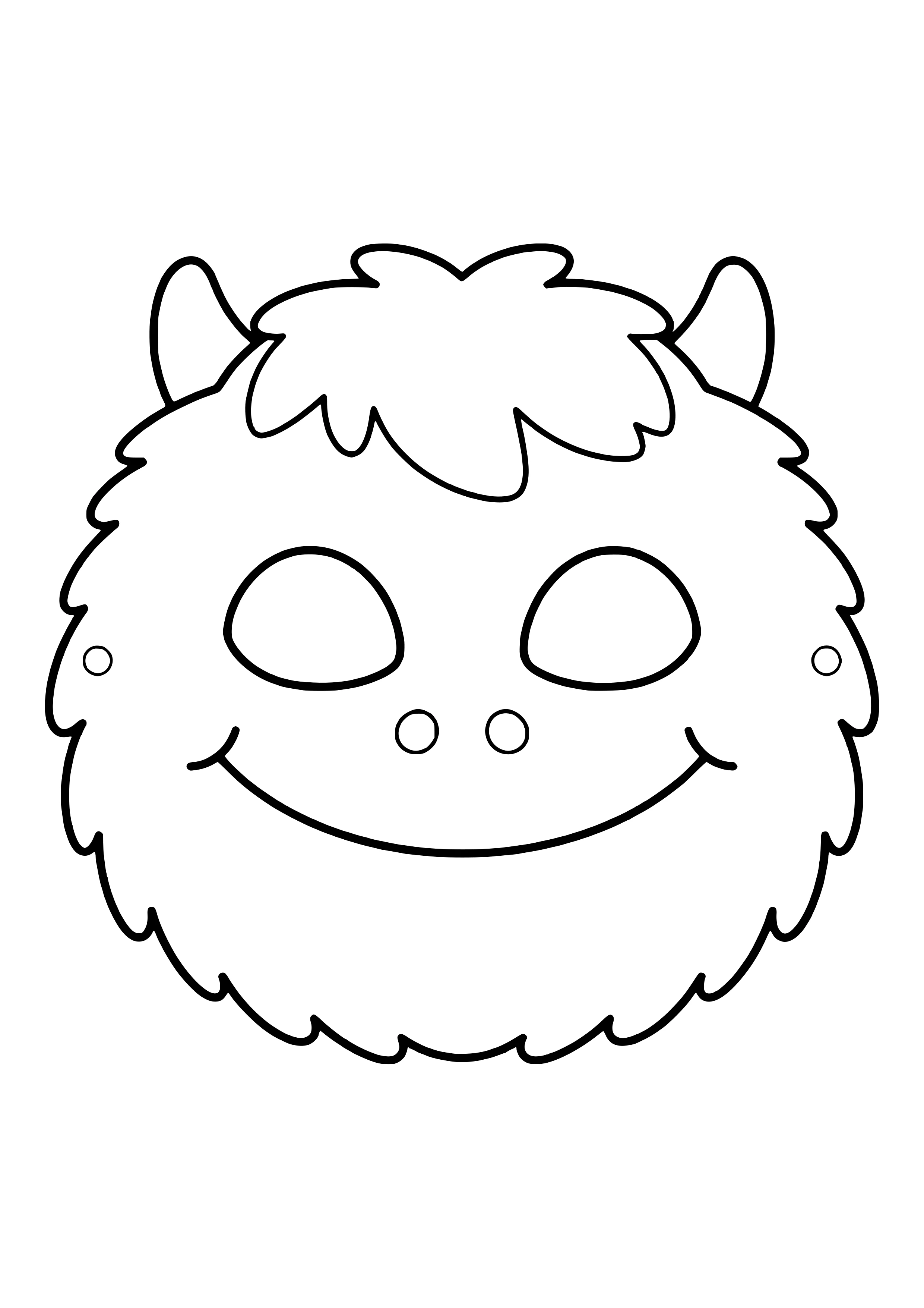 Fluffy, shaggy monster mask with a round face, tiny horns, and a big smile, ready to print