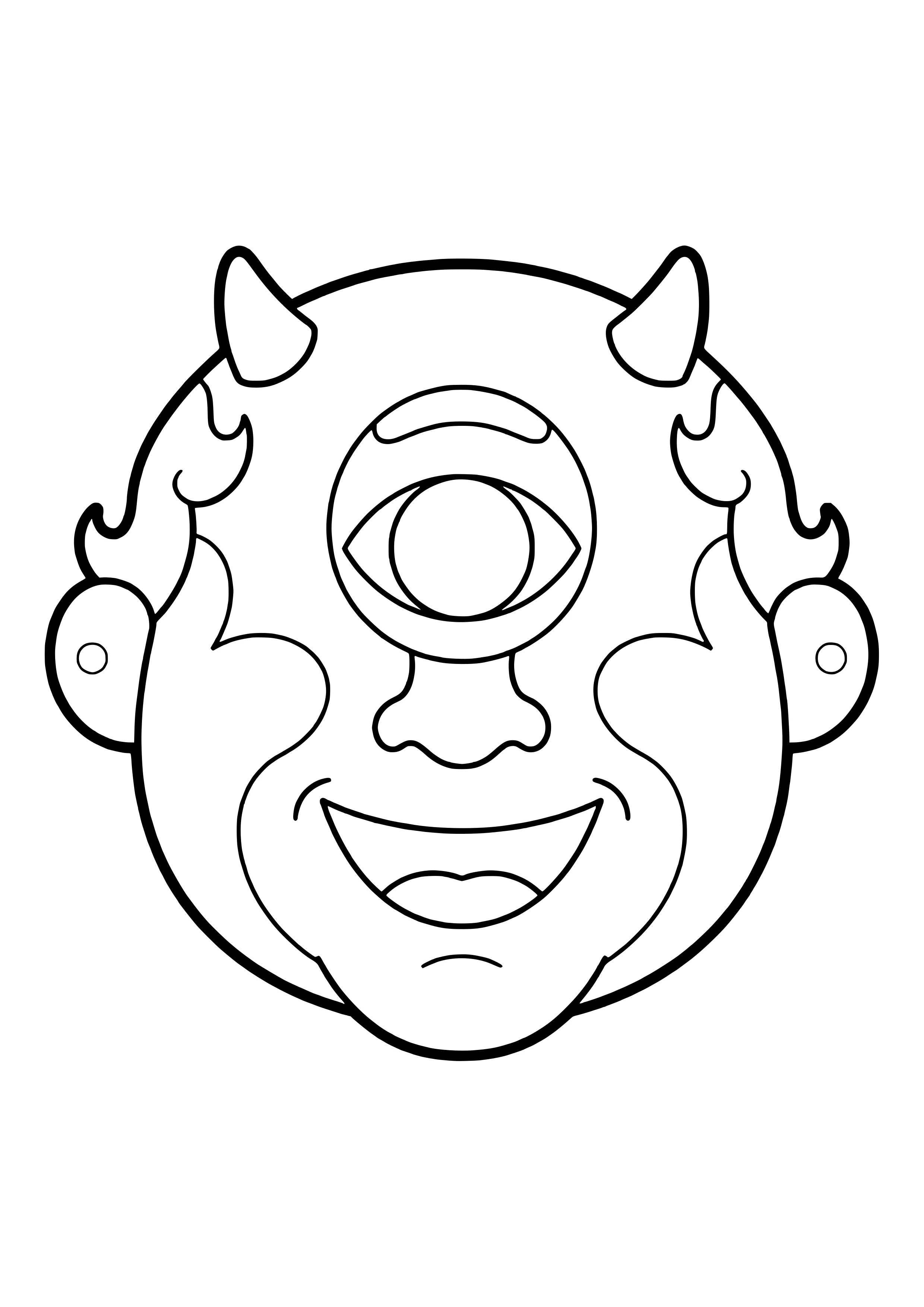 Lustige Zyklop Maske mit einem großen Auge auf der Stirn, kleinen Hörnern und breitem Mund zum Ausdrucken