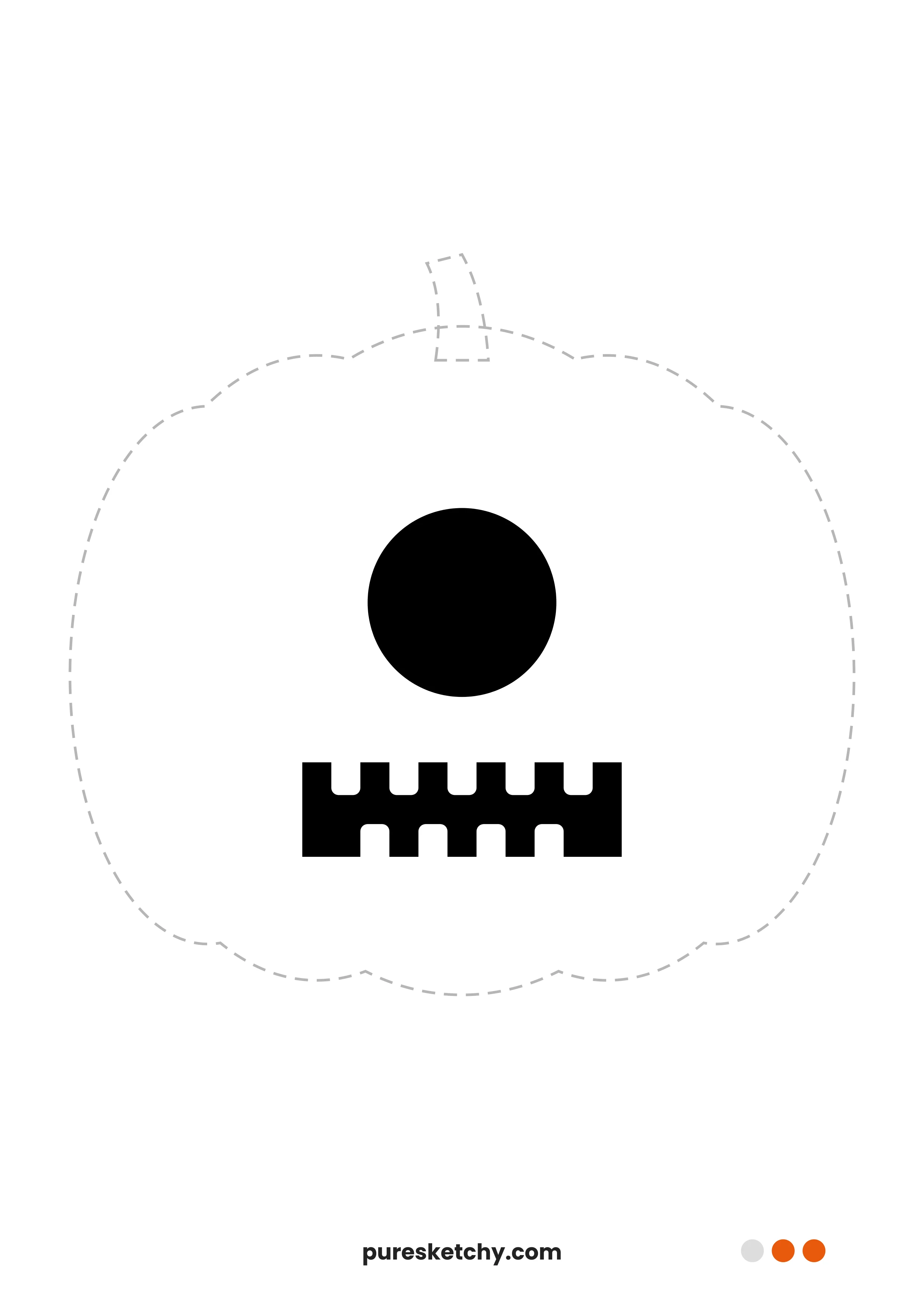 Pumpkin face with one big round eye and a square toothy mouth – printable pumpkin carving stencil