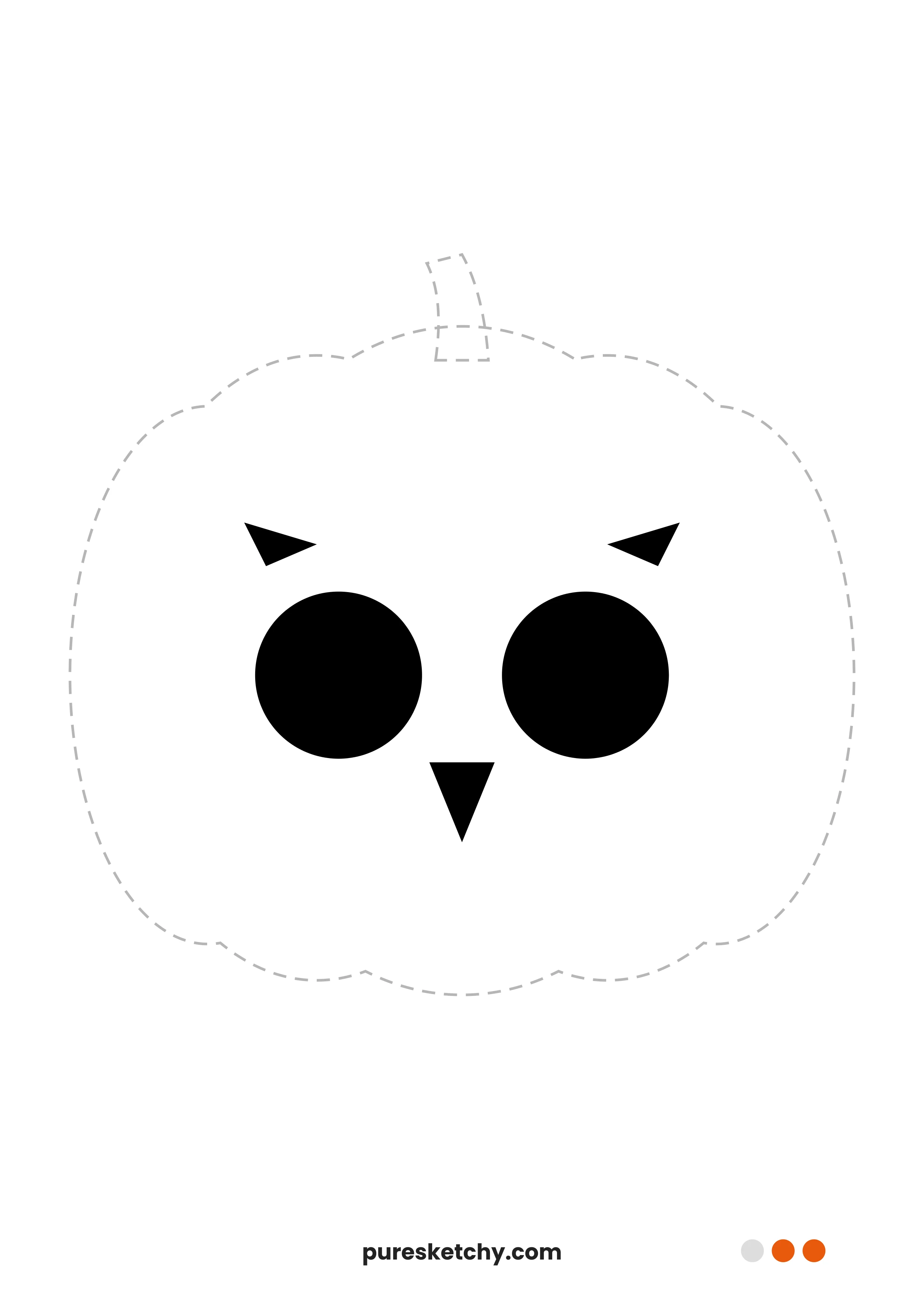 Pumpkin with an owl face, big round eyes, a triangle beak and ear tufts – printable pumpkin carving stencil