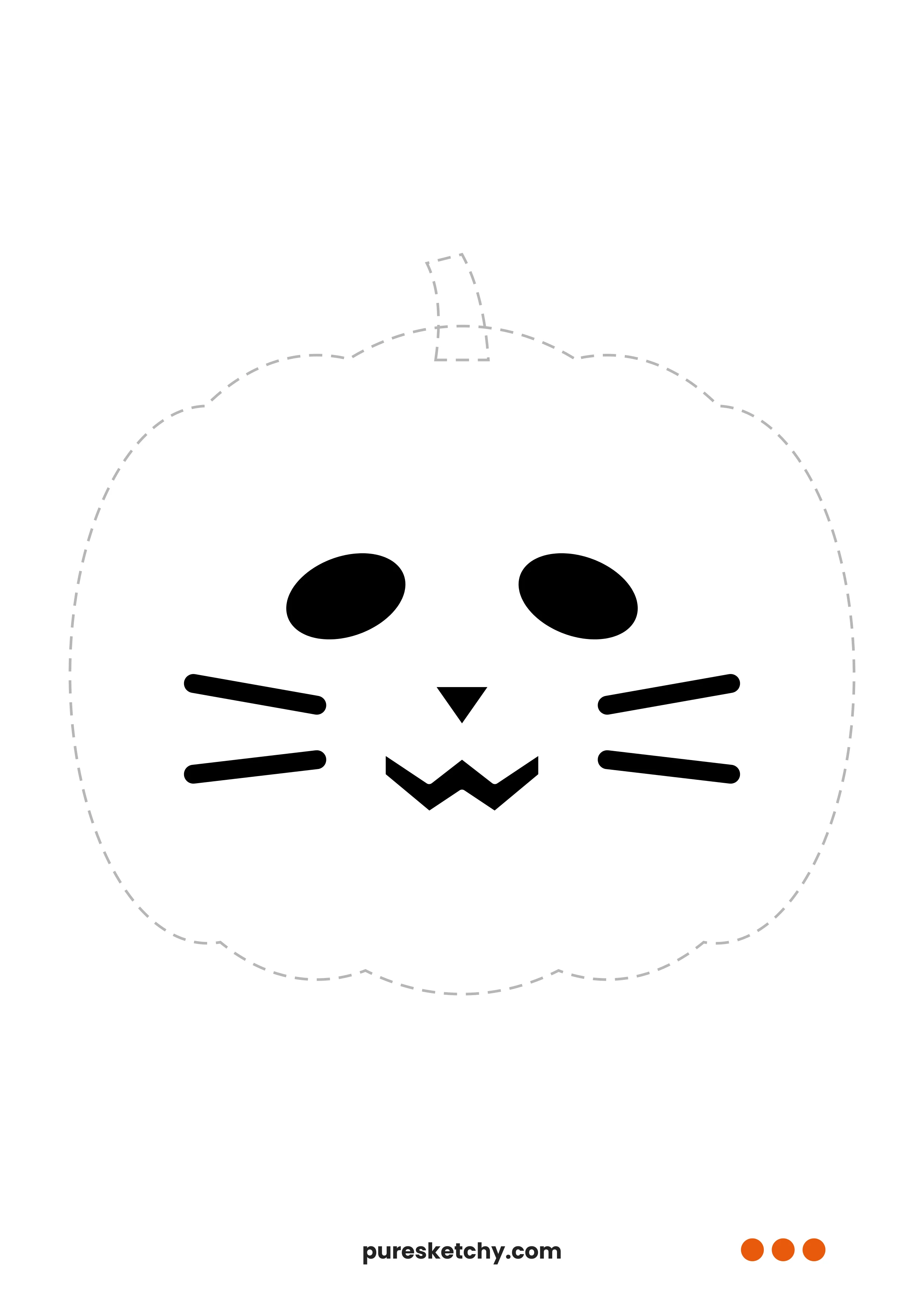Pumpkin with a cat face, slanted eyes, a triangle nose, a w mouth and whiskers – printable pumpkin carving stencil
