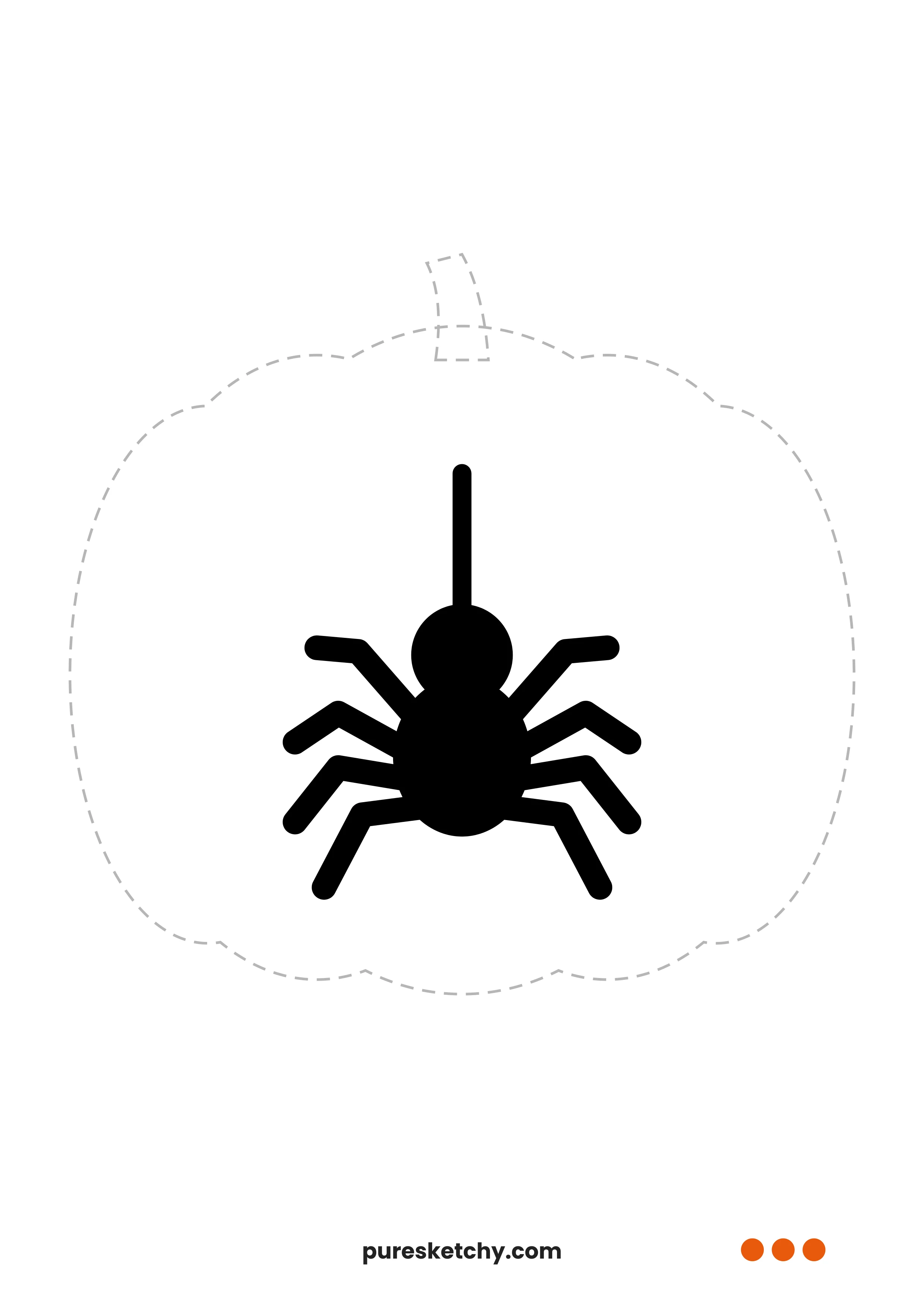 Silhouette einer Spinne mit acht Beinen an einem Faden – Kürbis-Schnitzvorlage zum Ausdrucken