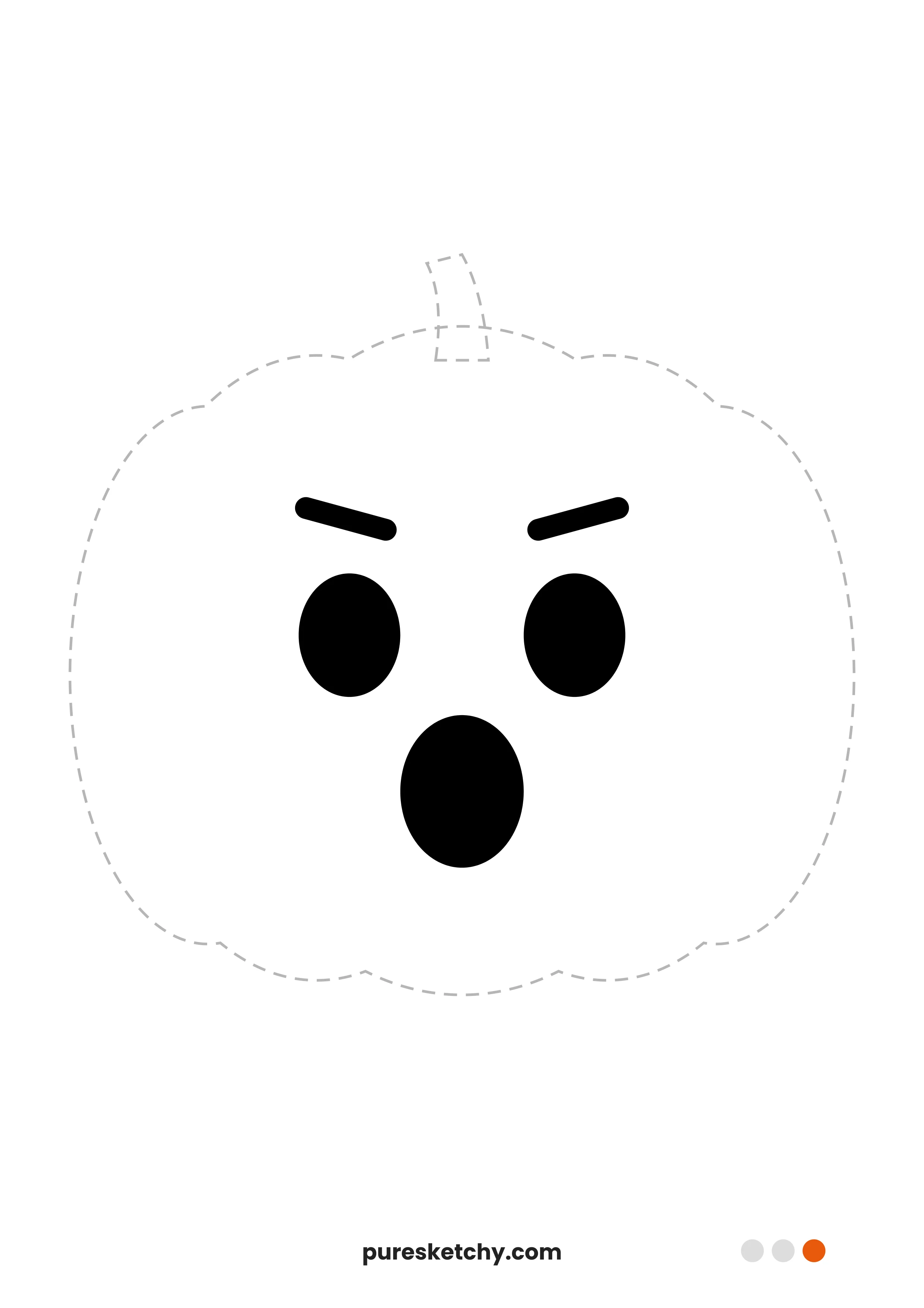 Jack-o’-lantern face with two oval eyes, raised eyebrows and a round O mouth – printable pumpkin carving stencil