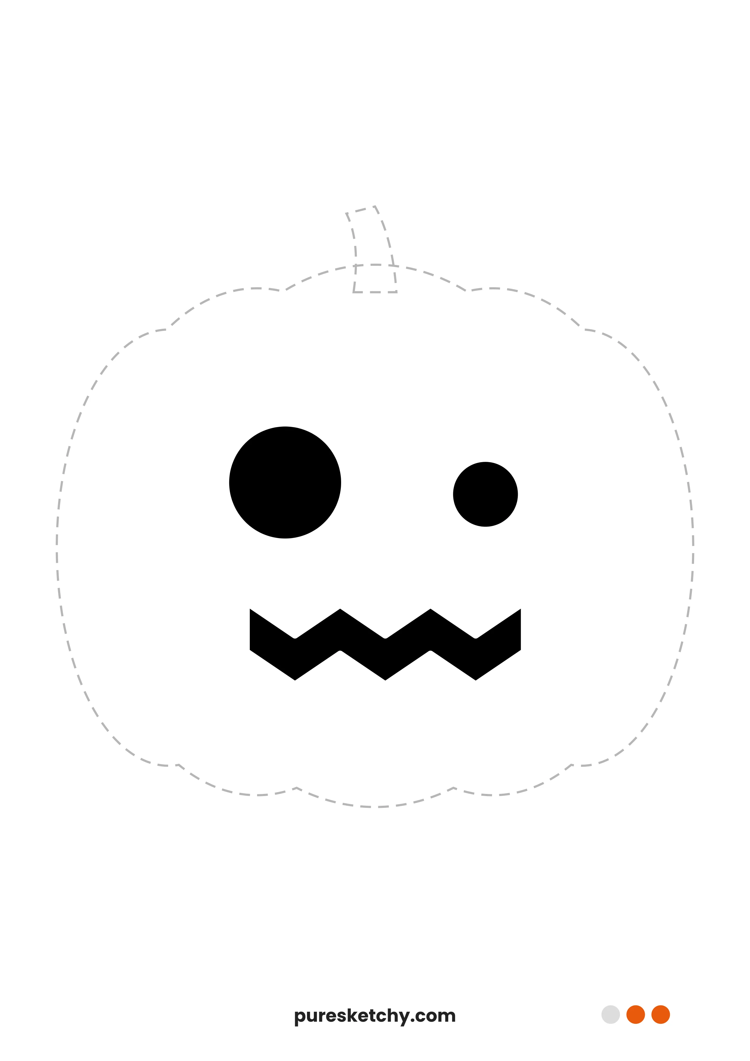 Pumpkin face with one big and one small round eye and a zigzag mouth – printable pumpkin carving stencil
