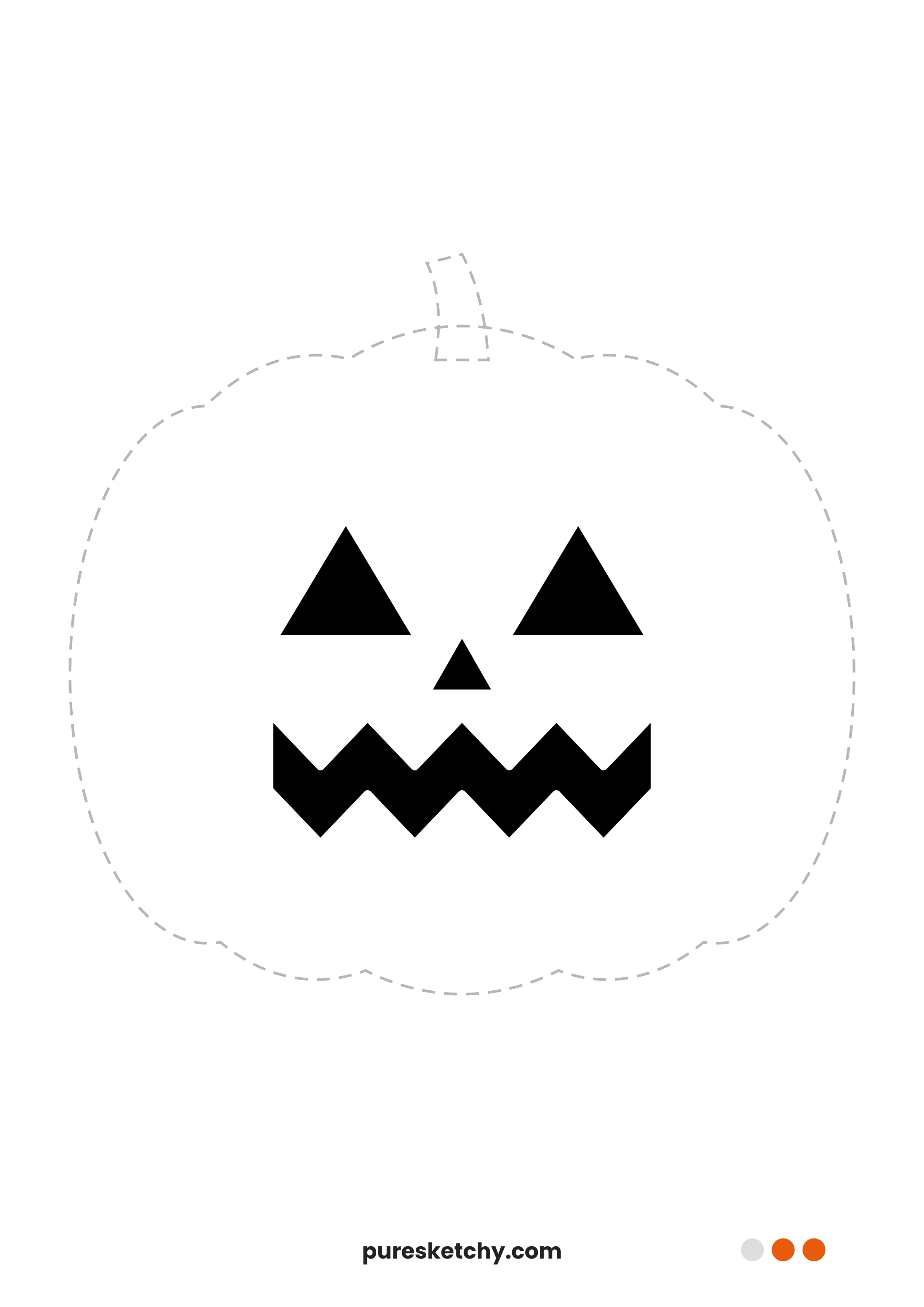 Pumpkin face with two triangle eyes, a triangle nose and a zigzag mouth – printable pumpkin carving stencil