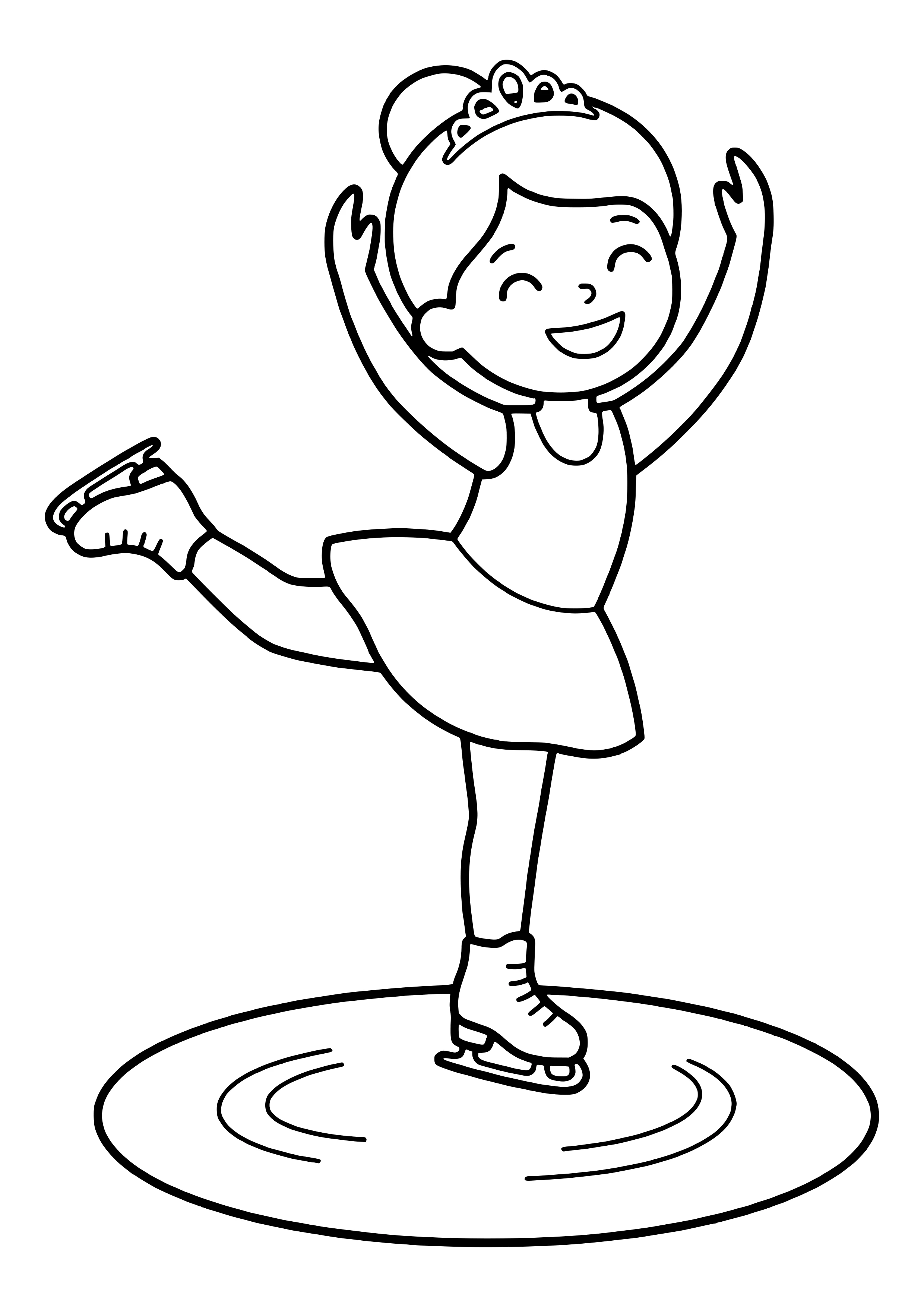 Girl in a skating dress spinning on ice skates – free figure skating coloring page