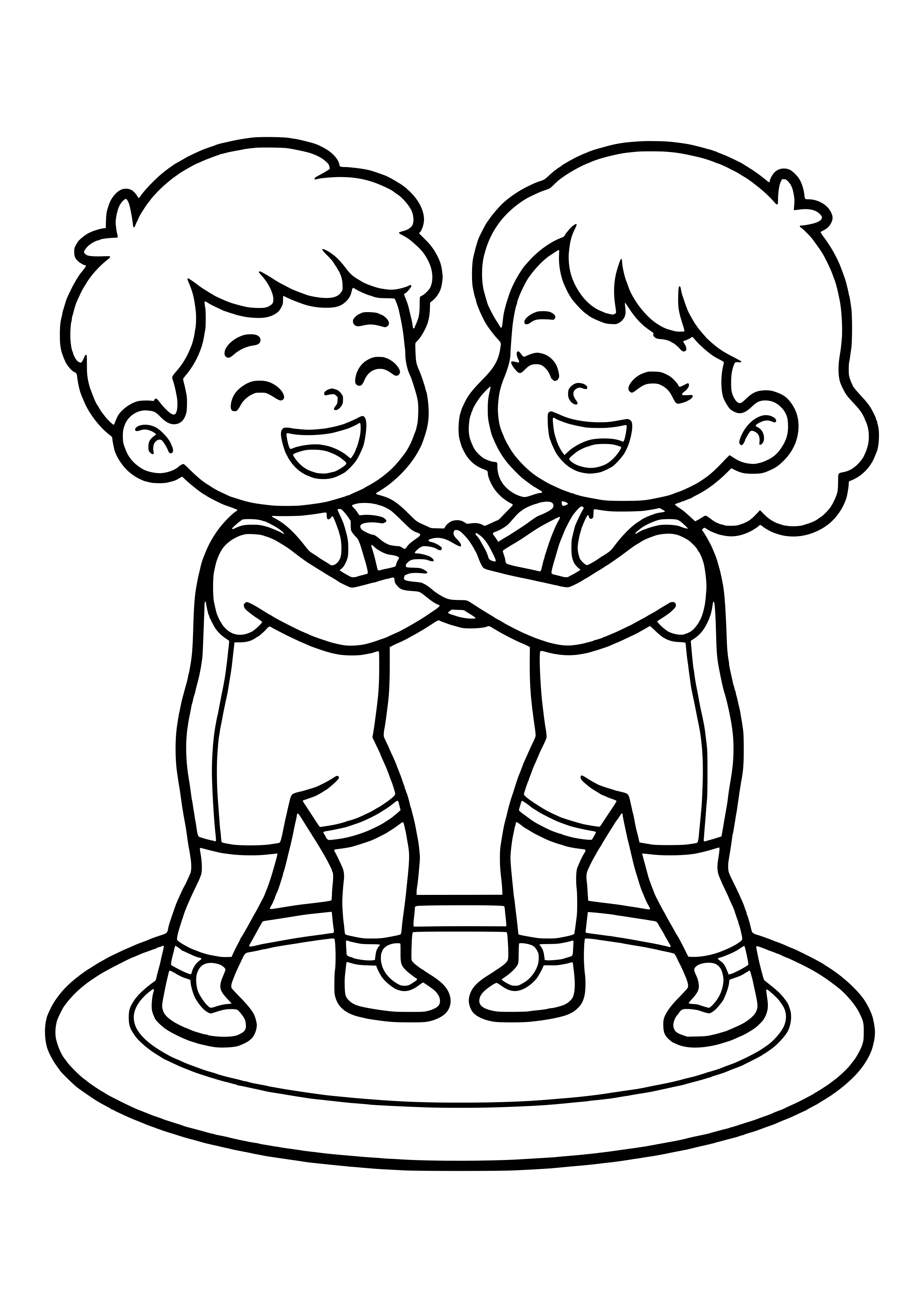Two kids in singlets laughing on a wrestling mat – free wrestling coloring page