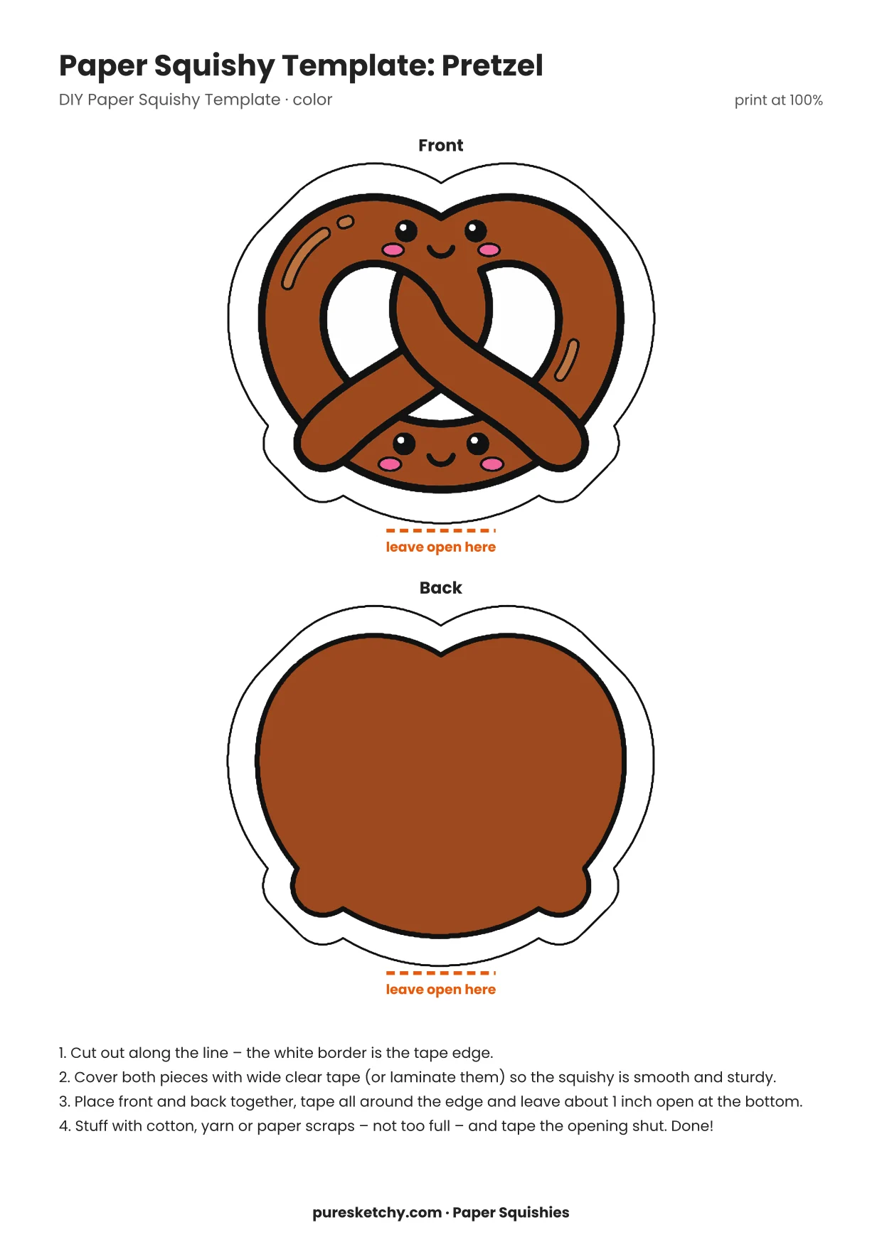 Paper squishy pretzel with a twisted shape, salt crystals and a friendly face