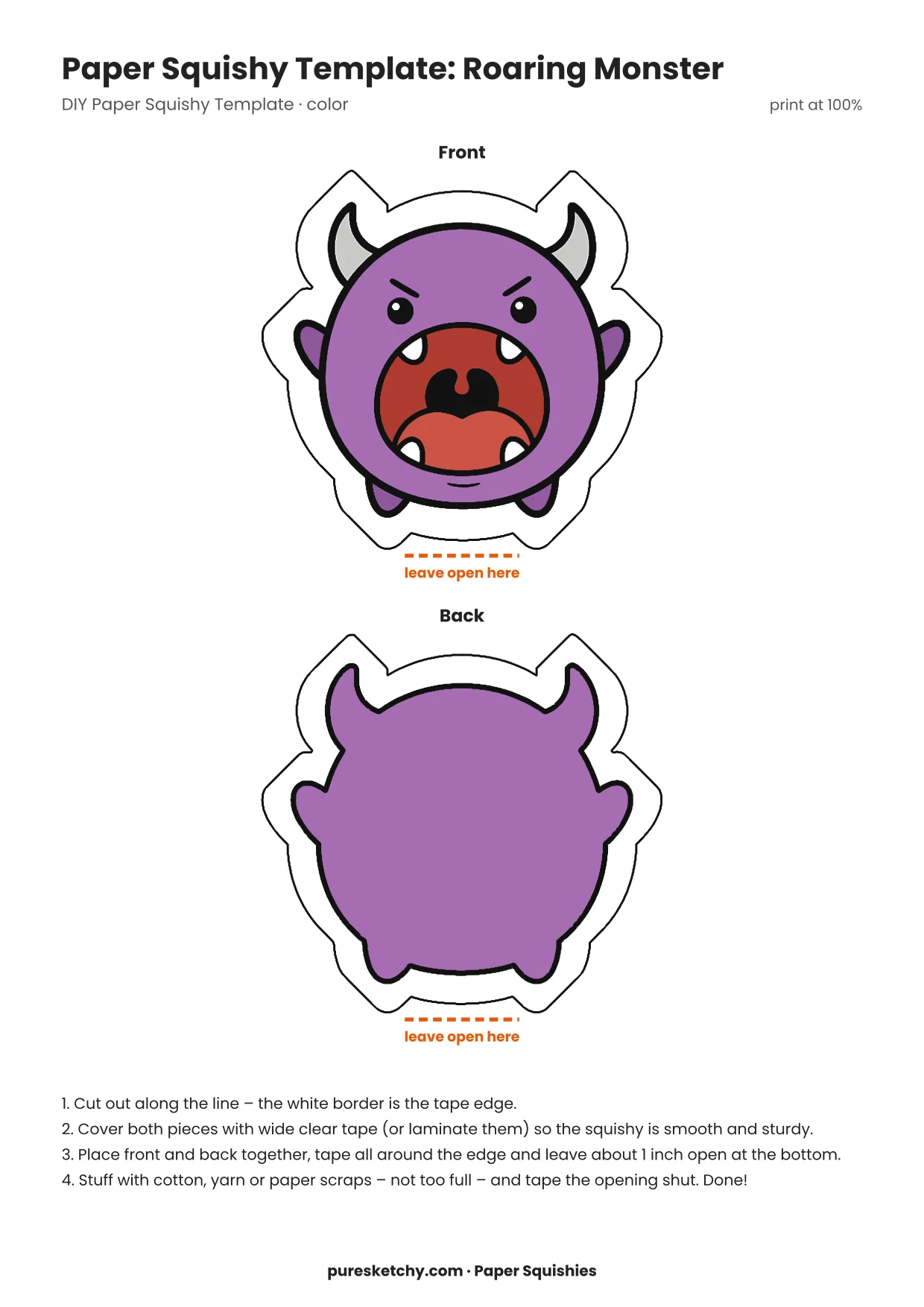 Orange monster with two horns, a wide-open mouth full of teeth and angry eyes
