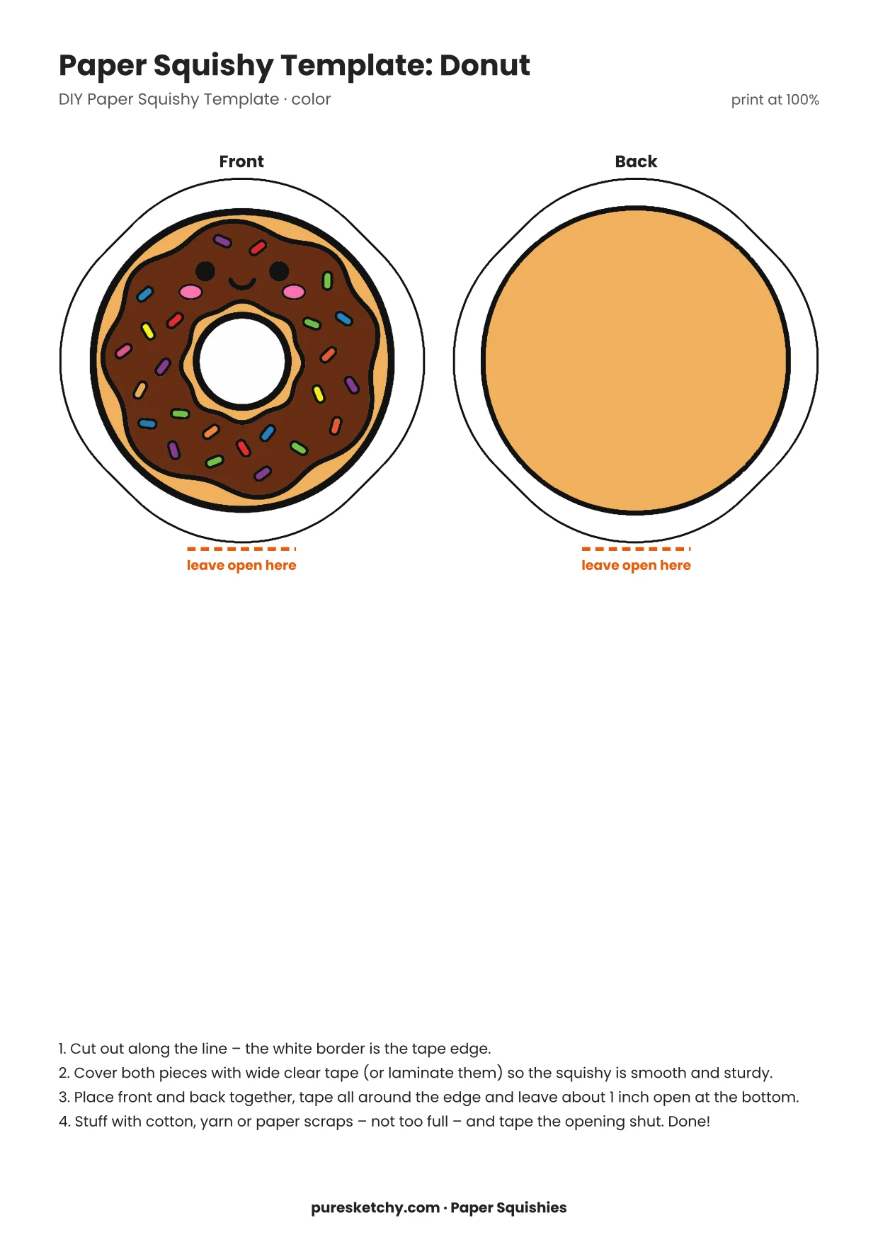 Pink frosted donut with colorful sprinkles, a hole in the middle and a cheerful face
