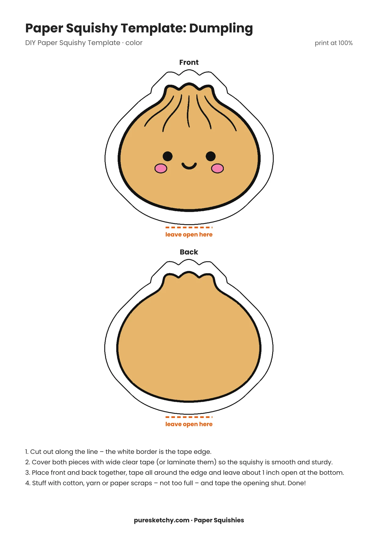 Colorful paper squishy dumpling with a pleated dough edge and a smiling face