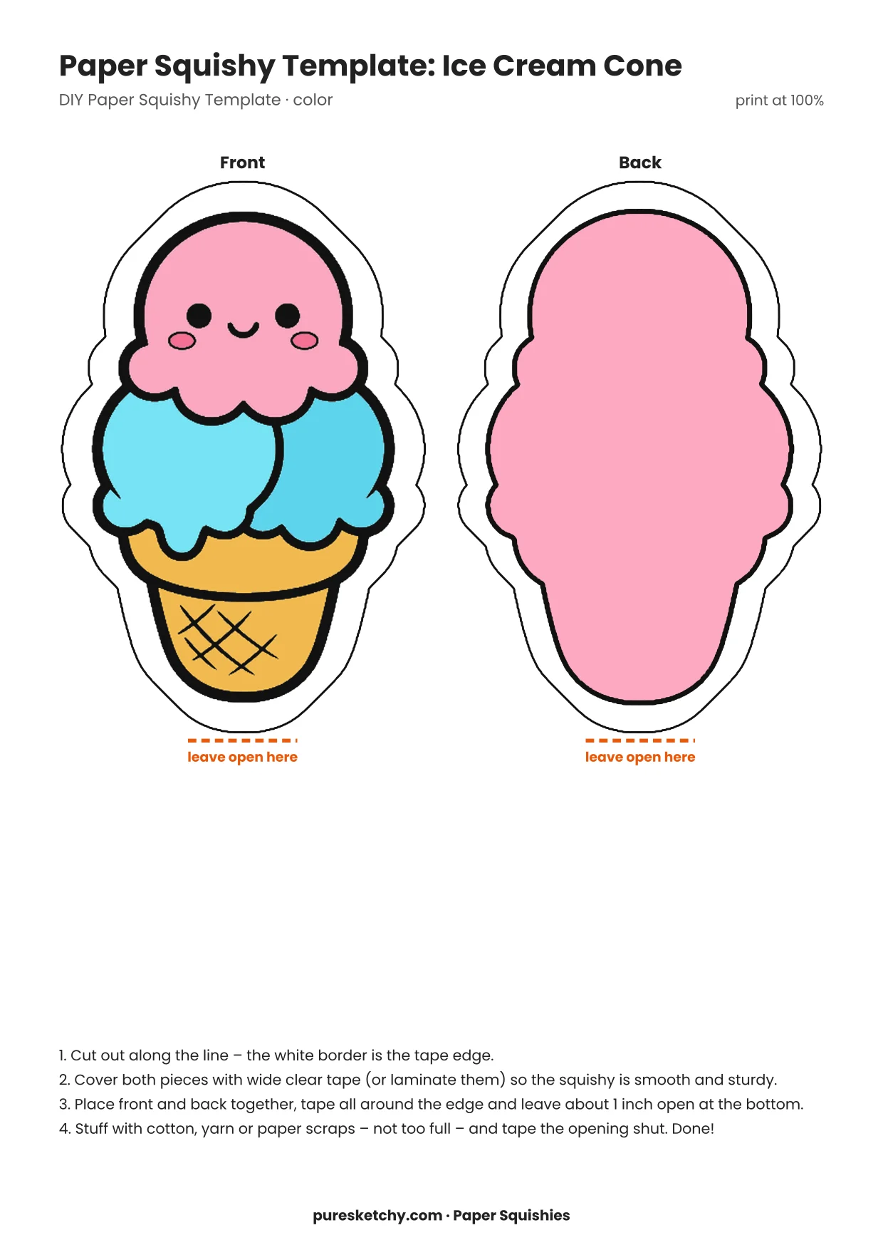 Ice cream cone with three colorful scoops, a waffle pattern and a smiling face on the top scoop