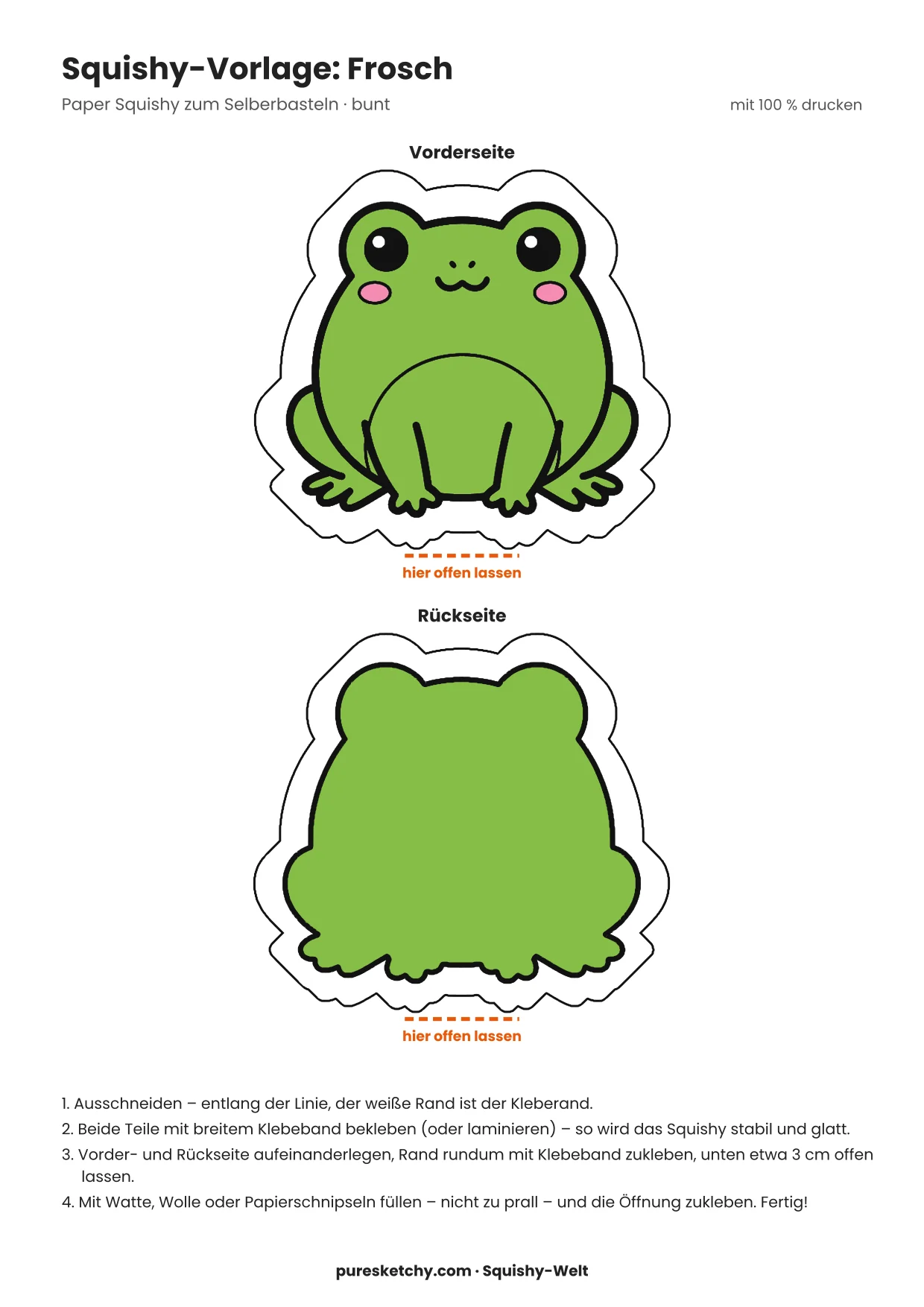 Frosch Squishy Vorlage zum Ausdrucken – bunt & zum Ausmalen
