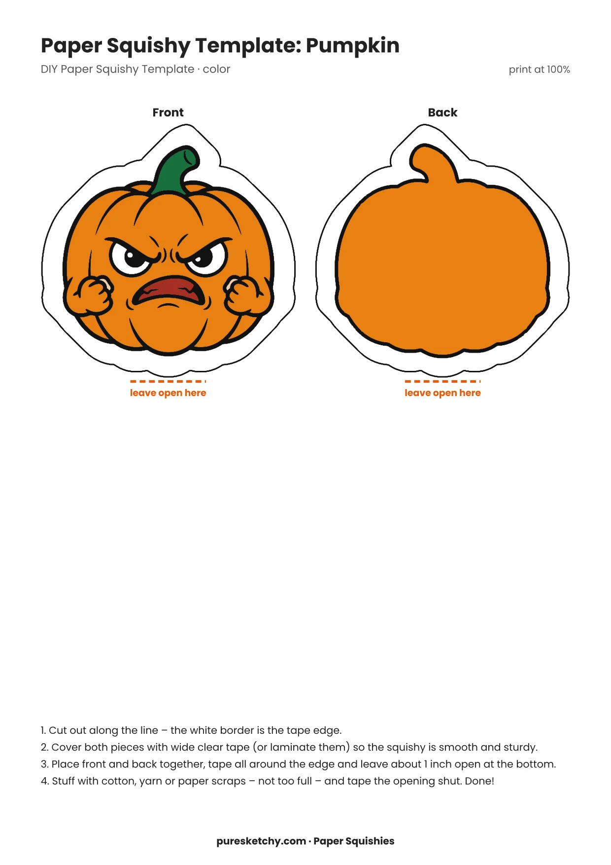 Round orange pumpkin with ridges, a green stem and a spooky grinning face with jagged teeth