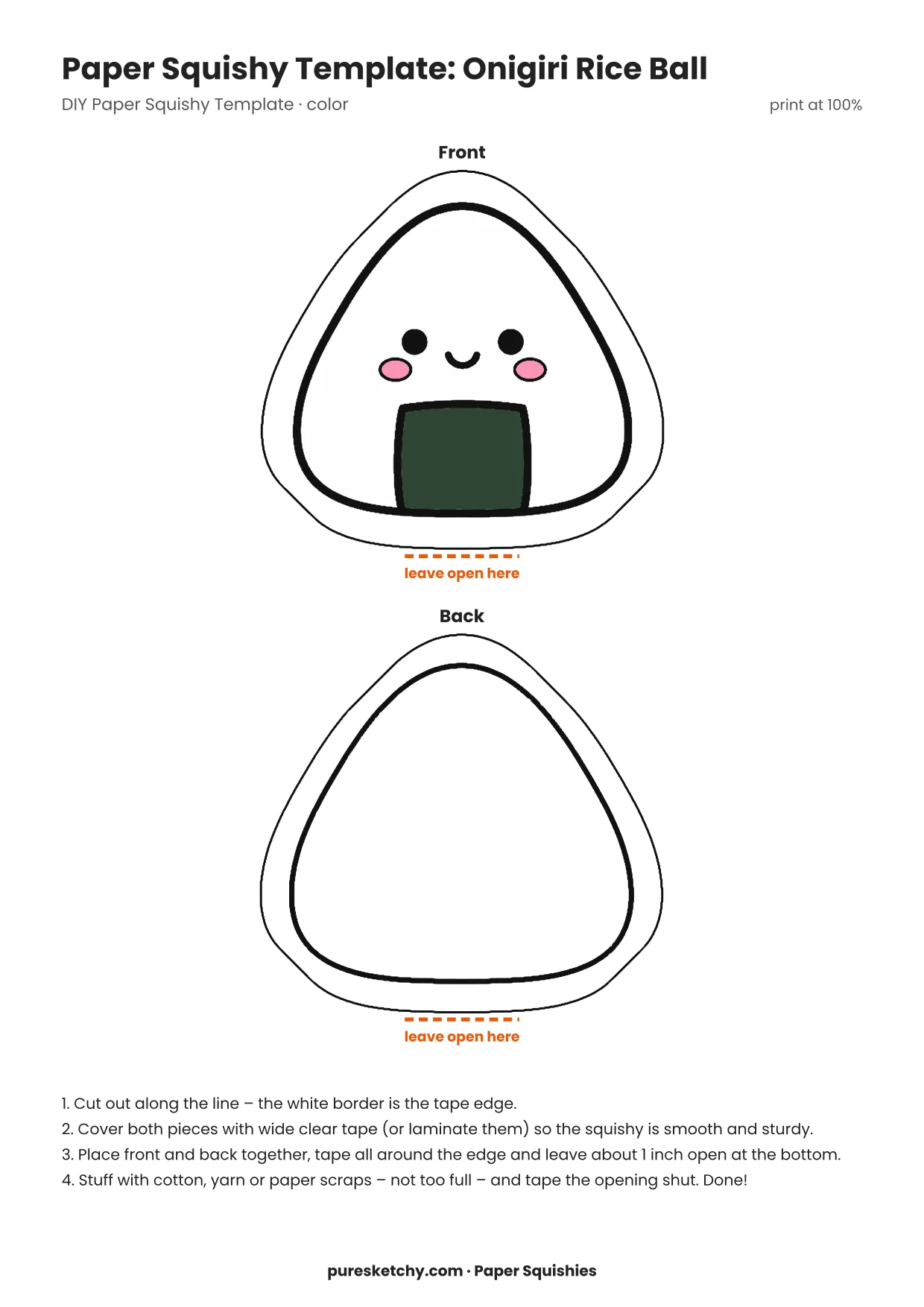 Triangular paper squishy onigiri with a nori stripe and a small smiling face