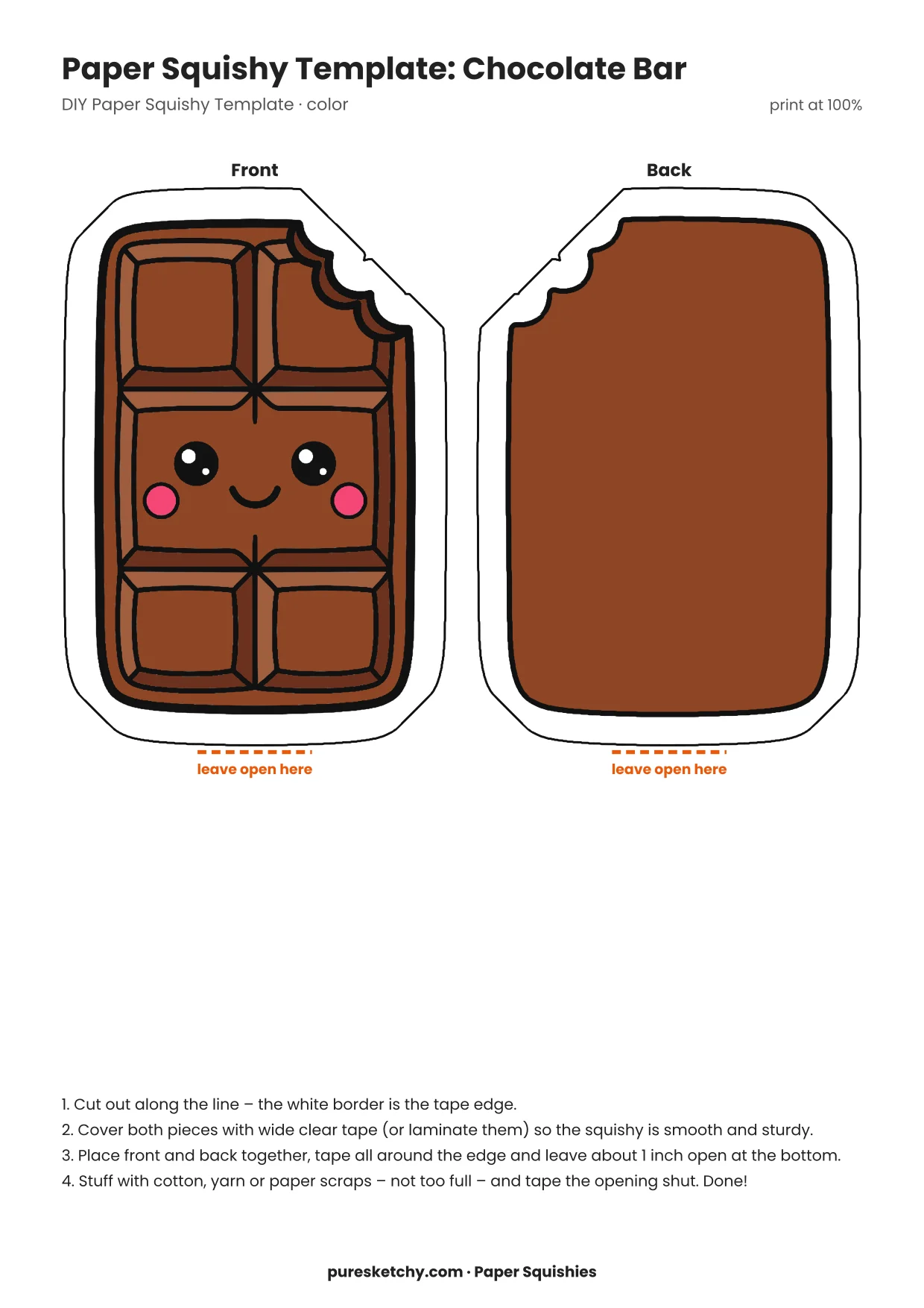 Brown chocolate bar with a square grid pattern, a half-open wrapper and a cheerful face
