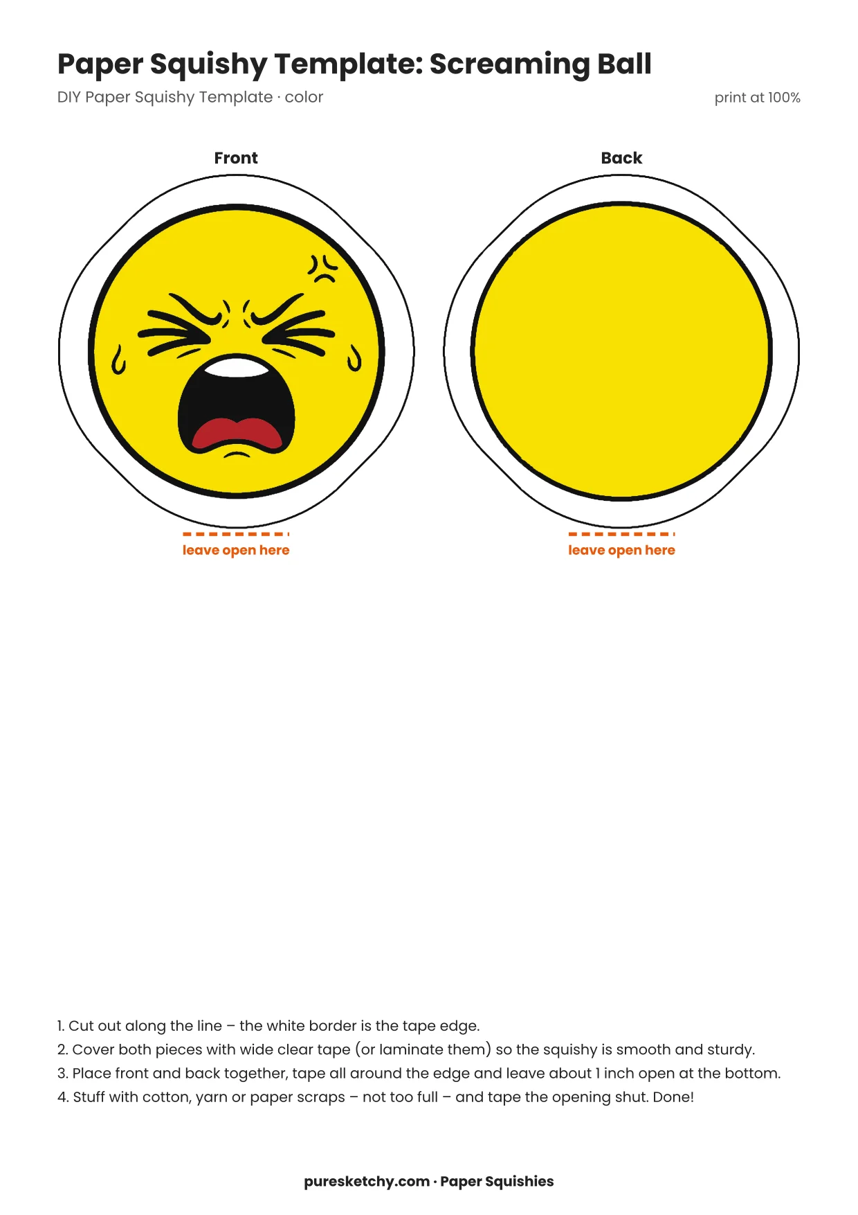 Round orange ball with squeezed-shut eyes and a huge wide-open mouth as if screaming loudly