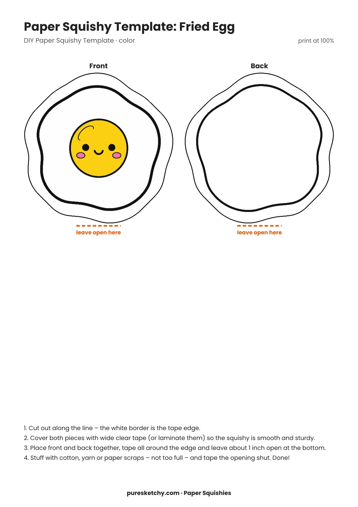 Paper squishy fried egg with a white egg white, yellow yolk and a cheerful face