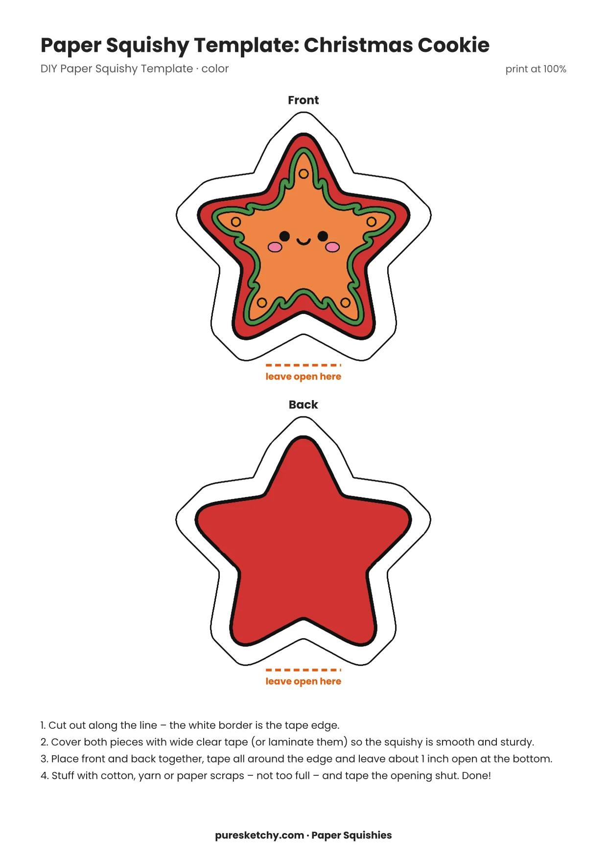 Smiling Christmas cookie with icing and colorful sprinkles as a paper squishy template