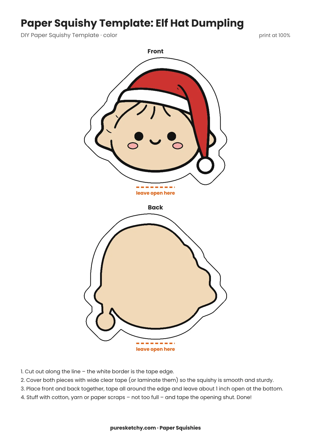 Paper squishy dumpling wearing a red stocking cap with a white pom-pom and a jolly face