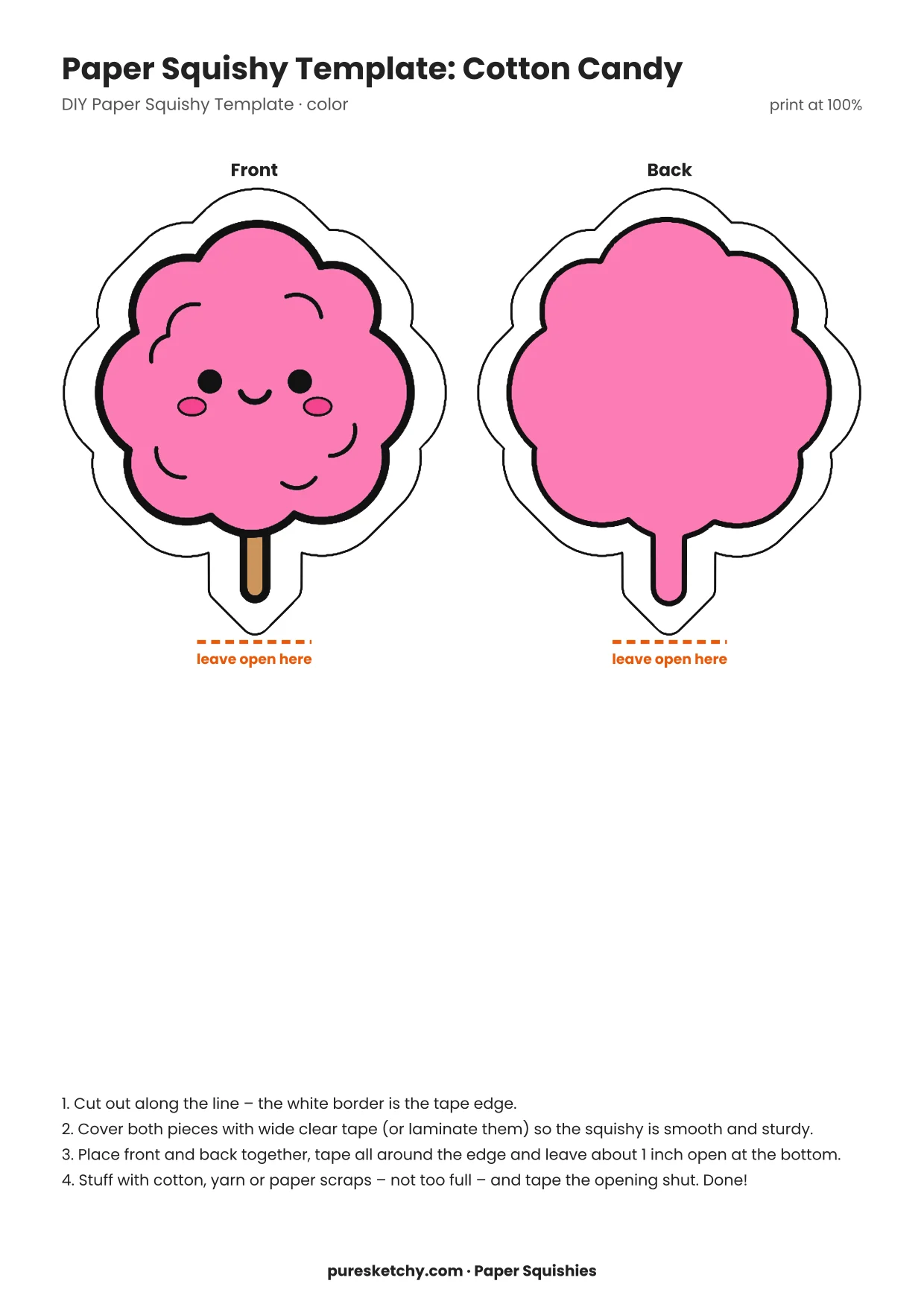 Pink and blue cotton candy on a white stick with a fluffy cloud shape and a sweet face