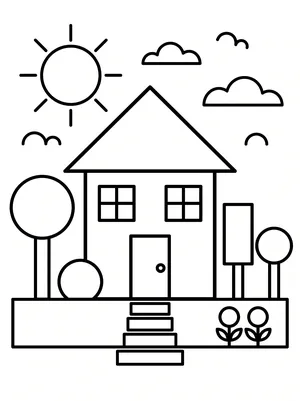 Haus mit Garten Formen Ausmalbild