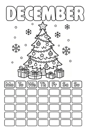 December calendar coloring page