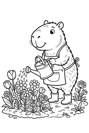 Capybara als Gärtner Ausmalbild