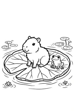 Capybara auf Blatt-Floß Ausmalbild