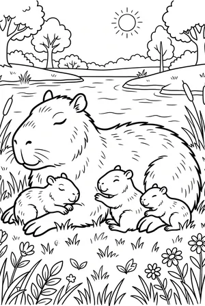Capybara-Familie Ausmalbild