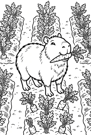 Capybara im Gemüsegarten Ausmalbild
