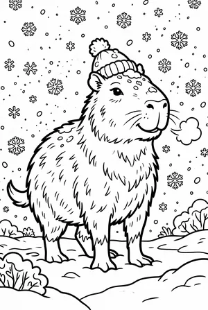 Capybara im Schnee Ausmalbild