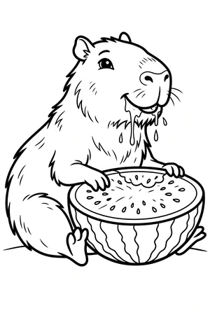 Capybara isst Wassermelone Ausmalbild