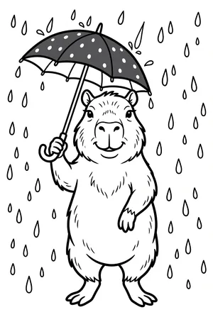 Capybara mit Regenschirm Ausmalbild