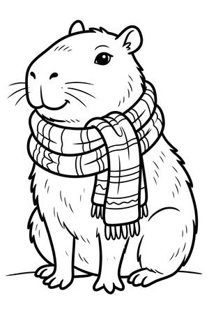 Capybara mit Winterschal Ausmalbild