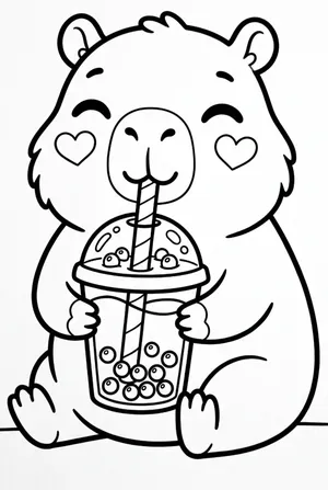 Capybara trinkt Bubble Tea Ausmalbild