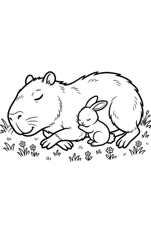 Capybara und Kaninchen Ausmalbild