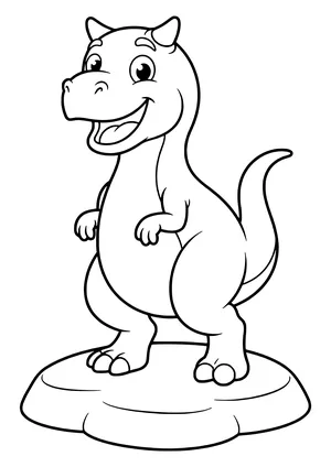 Laughing Carnotaurus with a round body and two short bull-like horns on its head – printable coloring page