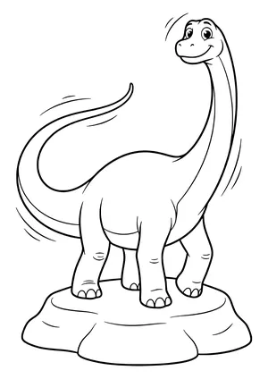 Smiling Diplodocus with a very long neck and tail forming a big arch – printable coloring page