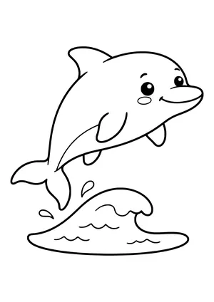 Ichthyosaurus that looks like a big-eyed dolphin jumping out of a wave – printable coloring page
