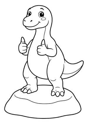 Iguanodon standing on two legs proudly giving a thumbs-up with both hands – printable coloring page