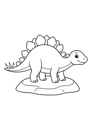 Smiling Stegosaurus with two rows of large back plates and three tail spikes – printable coloring page