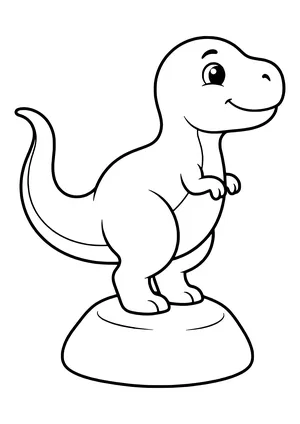 Cute T-Rex in side view with big round eyes, strong legs, and a long tail, smiling gently – printable coloring page