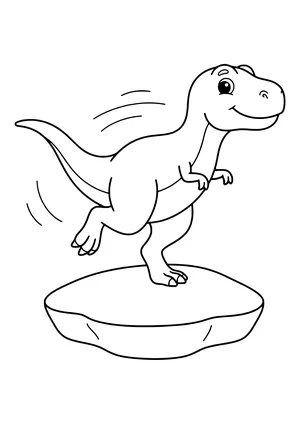 T-Rex running from left to right with one leg lifted and motion lines behind him – printable coloring page