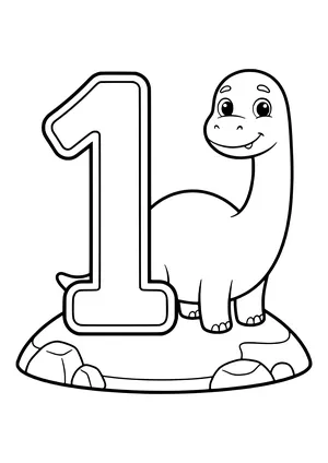 Big bold number 1 to color with a dinosaur next to it – printable counting coloring page