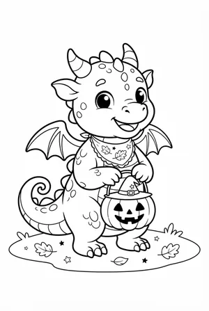 Baby Dragon in Halloween Look Coloring Page