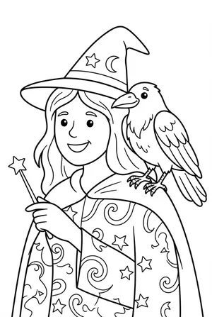 Witch's Raven Coloring Page