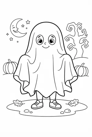 Kid as Ghost Coloring Page